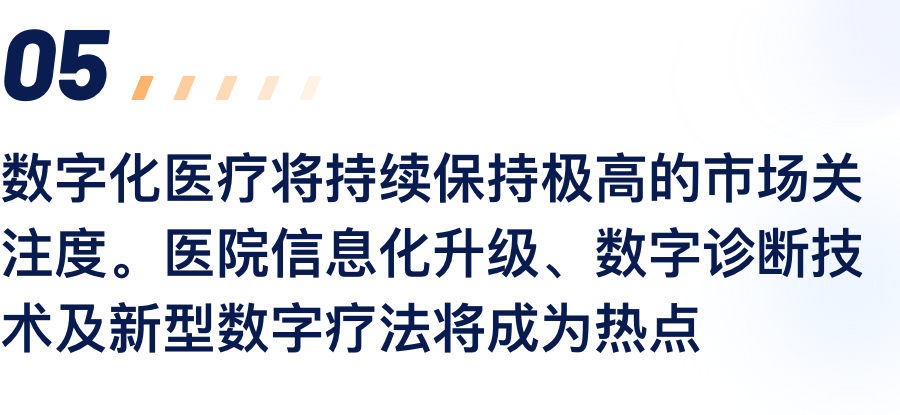 数字化医疗将持续保持极高的市场关注度。医院信息化升级、数字诊断技术及新型数字疗法将成为热点.png
